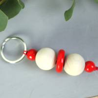Schlüsselanhänger Taschenanhänger Holzperlen natur rot #6 Bild 3