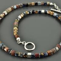 Halskette mit Pietersit und 925er Silber Würfelkette in Erdfarben minimalistische Edelsteinkette Unikat Geschenk Freundi Bild 2