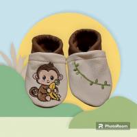 Krabbelschuhe Lauflernschue Puschen Baby Kinder Äffchen Leder Handmad personalisiert Bild 1