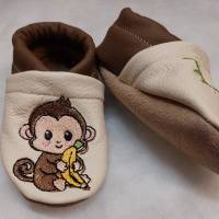 Krabbelschuhe Lauflernschue Puschen Baby Kinder Äffchen Leder Handmad personalisiert Bild 2