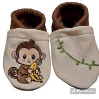 Krabbelschuhe Lauflernschue Puschen Baby Kinder Äffchen Leder Handmad personalisiert Bild 6