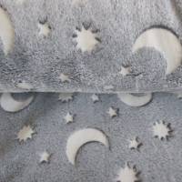 Kuscheliger weicher Wellness Fleece Glow in the Dark Mond-Sterne hellgrau(1m/11,-€) Bild 1