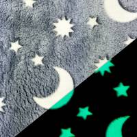 Kuscheliger weicher Wellness Fleece Glow in the Dark Mond-Sterne hellgrau(1m/11,-€) Bild 2