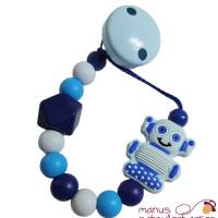 Silikonschnullerkette "Roboter mit Hexagonperle"  in Babyblau, Dunkelblau, Skyblau Bild 1