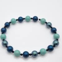 Armband Perlen Petrol Blau Jade mit Swarovski Crystal Pearls (A73) Bild 1