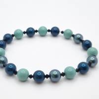 Armband Perlen Petrol Blau Jade mit Swarovski Crystal Pearls (A73) Bild 2