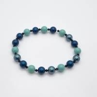 Armband Perlen Petrol Blau Jade mit Swarovski Crystal Pearls (A73) Bild 3