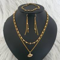Schmuckset Planet/ Goldfarbene Halsketten/ Stilmix Ketten/ Mehrfachkette mit Ohrringen & Armband/ Limitierte Auflage Bild 1