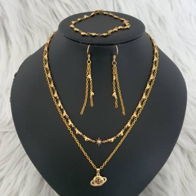Schmuckset Planet/ Goldfarbene Halsketten/ Stilmix Ketten/ Mehrfachkette mit Ohrringen & Armband/ Limitierte Auflage