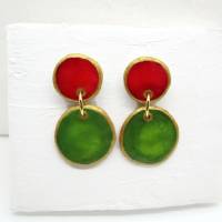 Rote und grüne Ohrringe, glänzende Ohrringe, Ohrstecker aus Polymer Clay Bild 4