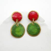 Rote und grüne Ohrringe, glänzende Ohrringe, Ohrstecker aus Polymer Clay Bild 5