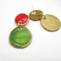 Rote und grüne Ohrringe, glänzende Ohrringe, Ohrstecker aus Polymer Clay Bild 6