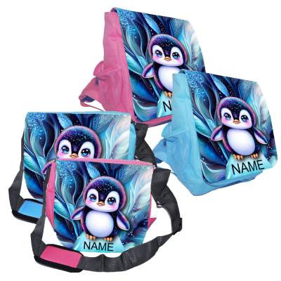 Kindergarten Rucksack oder Tasche Motiv Pinguin mit Name / personalisierbar / Blau / Rosa
