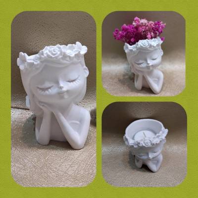 Blumenmädchen aus Keraflott gegossen weiß für Trockenblumen oder Teelichter geeignet