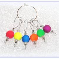 6 Maschenmarkierer Neonballs, Strickmarker bunt Bild 1