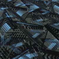Stoff Baumwolle French Terry Sweatshirtstoff abstraktes grafisches Muster grau schwarz blau Kleiderstoff Kinderstoff Bild 1