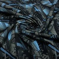 Stoff Baumwolle French Terry Sweatshirtstoff abstraktes grafisches Muster grau schwarz blau Kleiderstoff Kinderstoff Bild 4
