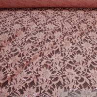 Stoff Polyamid Polyester Elastan Spitze rosa Blume Pailletten fließend Bild 1