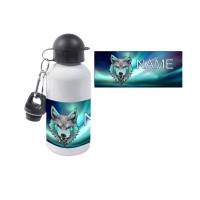 Aluminium Trinkflasche Motiv Wolf mit Name / Personalisierbar / 500ml Bild 1