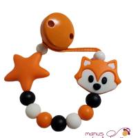 Silikonschnullerkette "Fuchs mit Stern"  in Orange, Schwarz und Weiß ohne Namen Bild 1