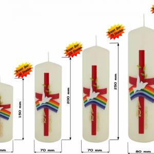 handverzierte festliche Osterkerze in elfenbein, religiös mit Kreuz, Regenbogen, Taube, Ölzweig, Alpha und Omega Bild 2
