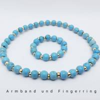 Schmuckset aus Armband und Ring Schmuckstück aus Türkis Perlen handgemacht Perlenschmuck Bild 1