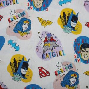 14,50 EUR/m Baumwollstoff Super Doodles Superman Batgirl auf weiß Lizenzstoff Webware 100% Baumwolle Bild 1