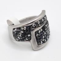 Edelstahl Ring mit Swarovski Kristalle Schwarz Grau Silber Anthrazit (SCR30) Bild 1