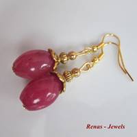 Edelstein Ohrhänger Karneol Perlen rot goldfarben Ohrringe oval Oliven Perlen Bild 1