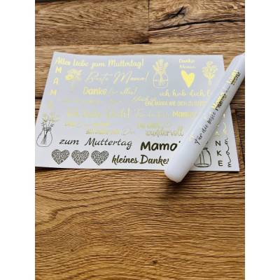 Kerzenfolie METALLIC, MUTTERTAG, A5, Gold, Wasserschiebefolie, Kerzentattoo, Kerzensticker, Mama, Mami, Mutti 