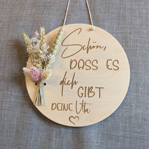 Schön, dass es dich gibt. Personalisiert. Valentinstag Geschenk, Wandschild mit Trockenblumen, Danke, Geschenk, Liebe, W