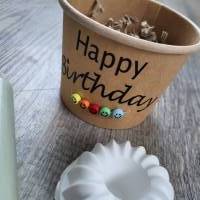 Geschenk-Set / Happy Birthday / im Becher / Kerzenhalter / Kerze / Reagenzglas / Smileyperlen Bild 3