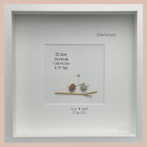 Steinbild handgeschrieben - Silberhochzeit - SPATZENBANDE - personalisiert - 25 Jahre - Hochzeit Bild 1