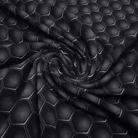 Stoff Baumwolle French Terry Sweatshirtstoff Hexagon grafisches geometrisches Muster grau schwarz Kleiderstoff Kindersto Bild 4
