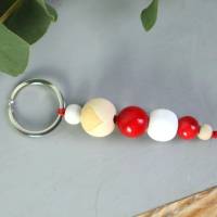 Schlüsselanhänger Taschenanhänger Holzperlen natur rot #9 Bild 1