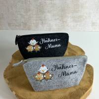 Hühnermama - Kosmetiktasche aus Filz - kleine Kulturtasche - Geschenkidee für Frauen und Mädchen Bild 1