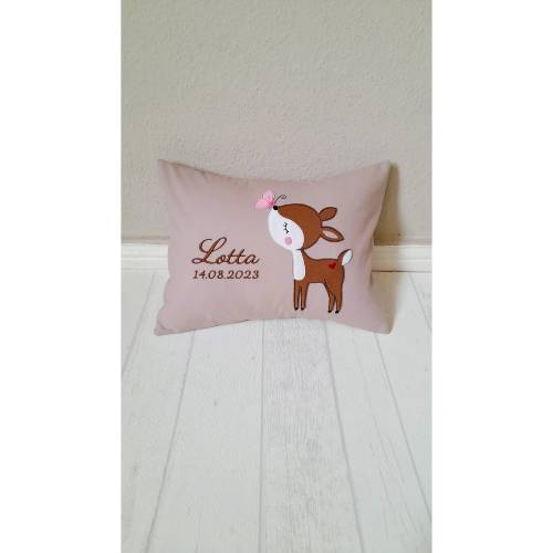 Namenskissen mit niedlichen Motiven, für Jungen und Mädchen, zauberhafte Kinderzimmerdekoration, gern mit Geburtsdatum