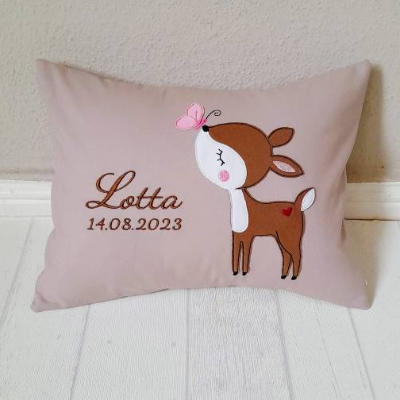 Namenskissen mit niedlichen Motiven, für Jungen und Mädchen, zauberhafte Kinderzimmerdekoration, gern mit Geburtsdatum
