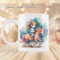 Personalisierte Tasse mit Pferdemädchen und Namen - Kinderbecher mit Pferd - Mädchen-  reiten - Milchbecher - Kakaotasse Bild 2