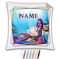 Kissen mit Name / Kissenbezug mit Füllung / satiniert oder kuschlig auch mit farbiger Rückseite / Meerjungfrau Bild 1