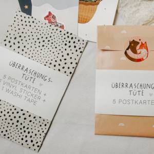 Überraschungstüte Postkarten Tilda&Theo Wundertüte mit Grußkarten, Stickern, Washitapes, Schreibwaren - Geschenktüte Mix Bild 4