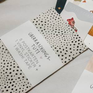 Überraschungstüte Postkarten Tilda&Theo Wundertüte mit Grußkarten, Stickern, Washitapes, Schreibwaren - Geschenktüte Mix Bild 9