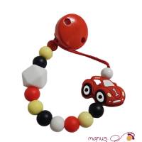 Silikonschnullerkette "Auto mit Hexagonperle"  in Rot, Schwarz, Pastellgelb und Weiß ohne Namen Bild 1