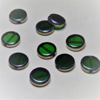 10 Fensterperlen, grün transparent, silber, runde böhmische Glasperlen, Drops, Schmuckgestaltung, Perlenset Bild 1