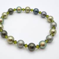 Armband Perlen Grün Oliv mit Crystal Pearls und Bicones (A73) Bild 2