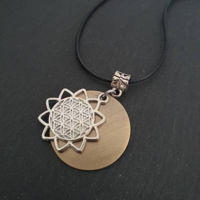 Blume des Lebens Collier Kette zum Gravieren in Bronzeton / Ornament Lebensblume Halskette /Geschenkidee 