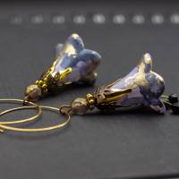 Ohrringe Blüten, Creolen, lila, flieder, gold Bild 1