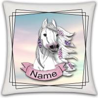 Kissen mit Name / Kissenbezug mit Füllung / satiniert oder kuschlig auch mit farbiger Rückseite / Pferd Bild 2
