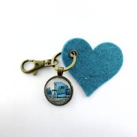 Strandkorb Sylt maritim Meer Urlaub Schlüsselanhänger mit Foto Cabochon und grauem Filzherz Geschenk für sie Bild 4