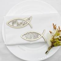 Tischdekoration zur Taufe | personalisierte Gastgeschenke zur Kommunion | Symbol für Konfirmation | Fisch Symbol Bild 1